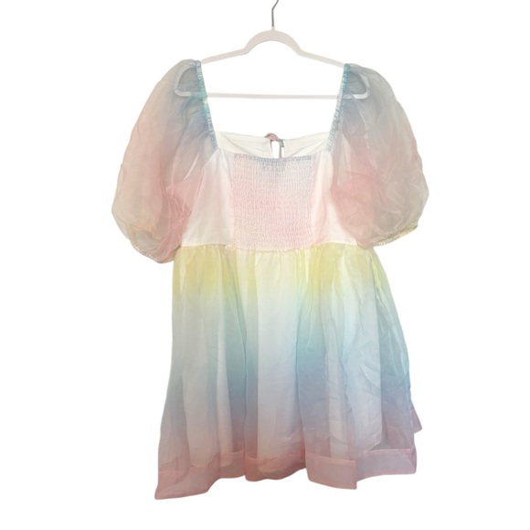 Eloquii Ombre Pastel Rainbow Mini Dress Sheer Babydoll Unicorn Spring Sz 20 - Picture 9 of 12
